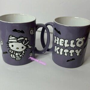HELLO KITTY HALLOWEEN COFFEE MUG MUMMY‎ GHOSTS & BATS PURPLE BRAND NEW SET OF 2